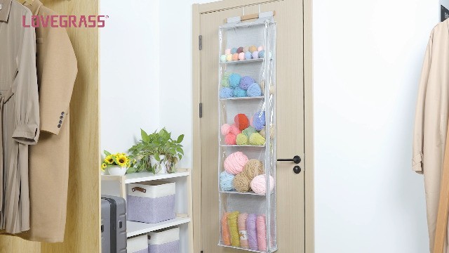 Hanging Yarn Storage Organizer with 5 Large Pockets, Knitting & Crochet Accessor