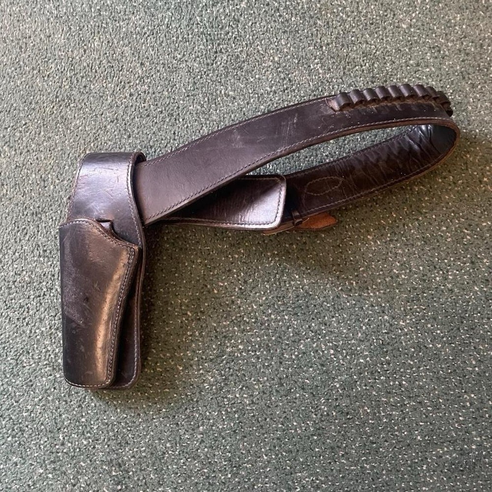Bucheimer Black Leather Ammo Belt With Holster