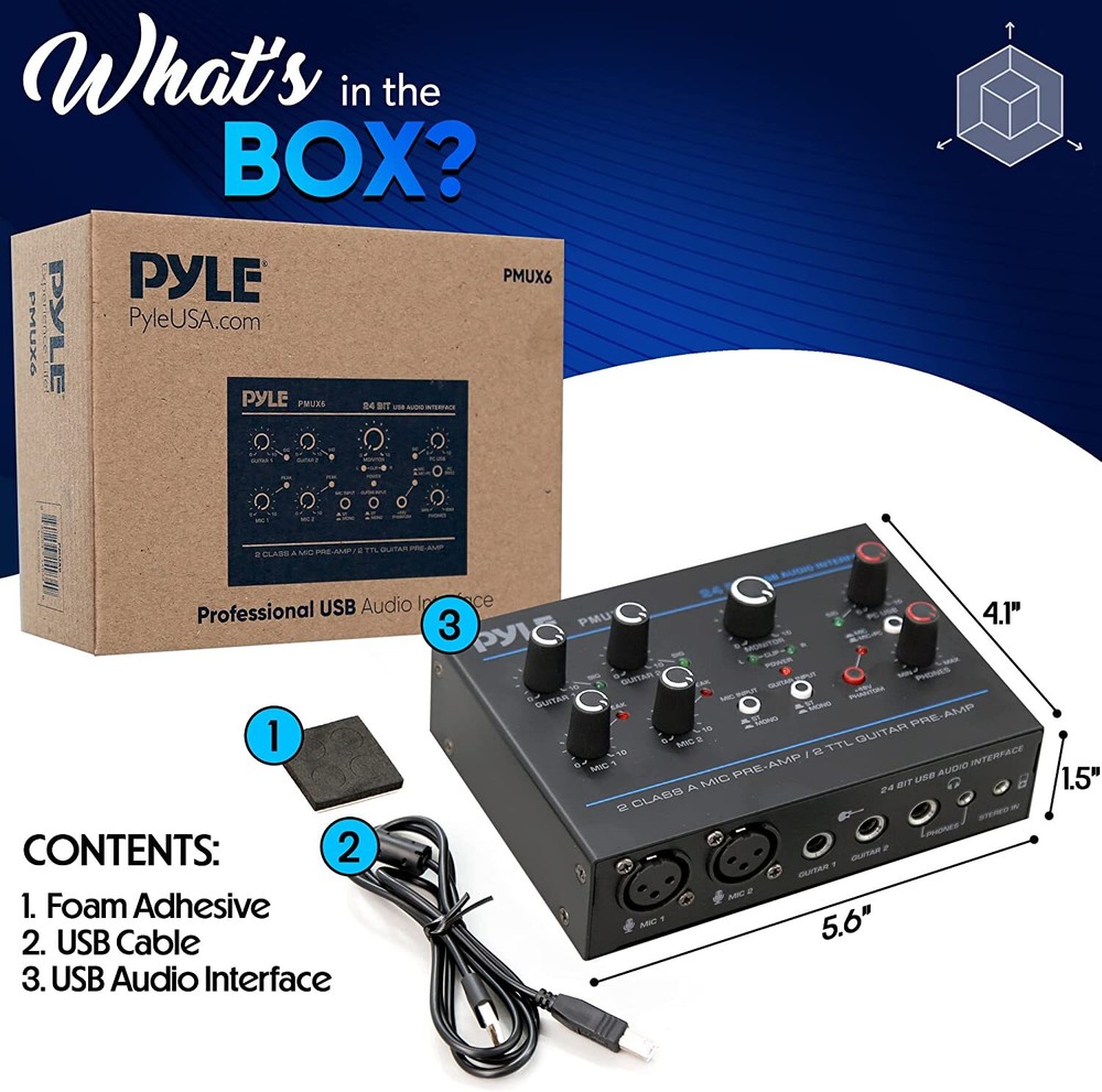 PylePro PMUX6 Pro Usb Audio Interface With Mic/Line