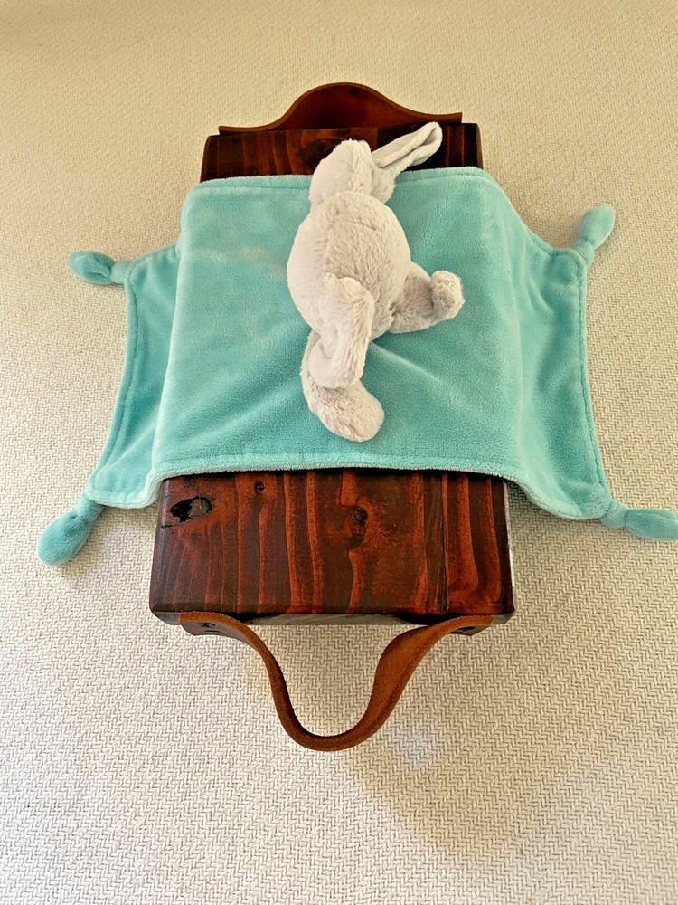 Carters Plush Elephant Lovey Security Blanket Rattle Blue Rectangle Knotted