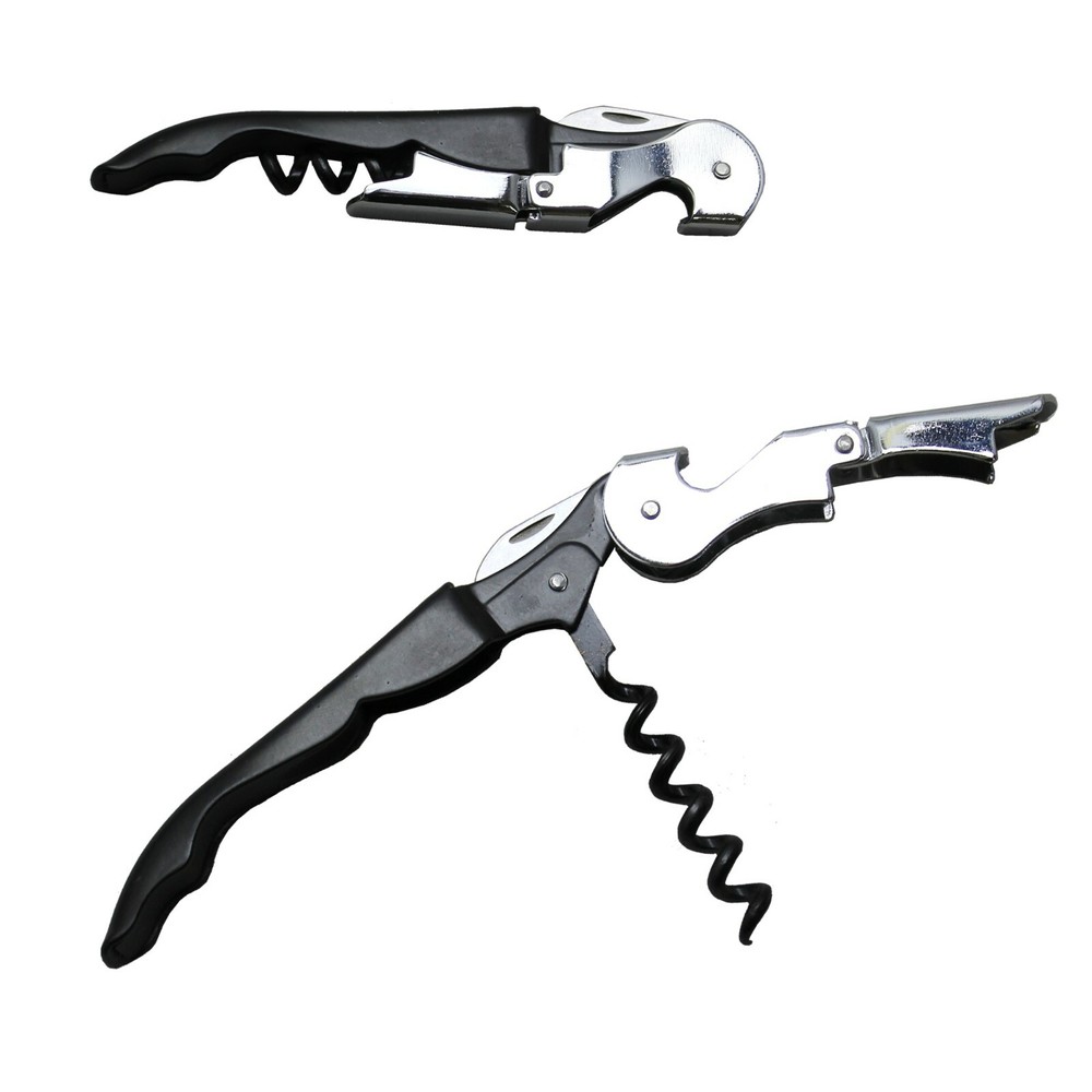 Strong Wine Opener ~ Corkscrew ~ Double-Hinged ~ Black Handle