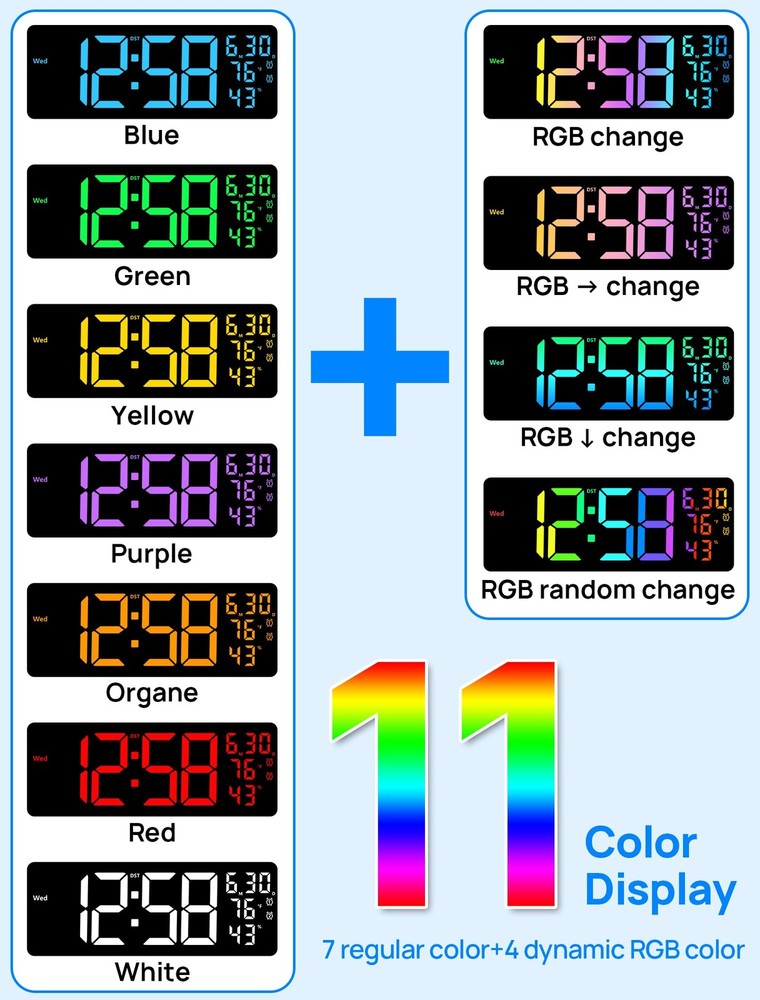 17.3" Large Digital Wall Mount Clock, Digital Clock with Remote Control, Alar...