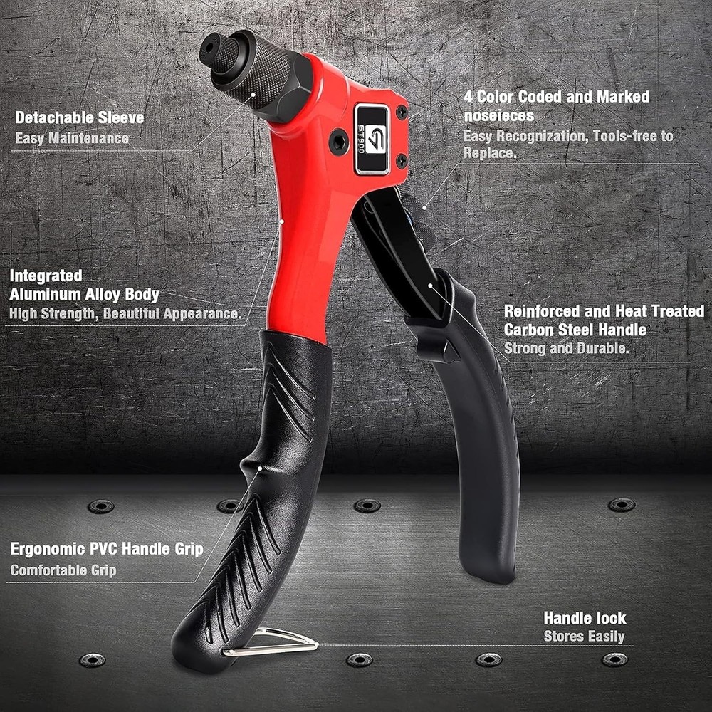 Professional Pop Rivet Tool Kit with Interchangeable Heads & Carrying Case