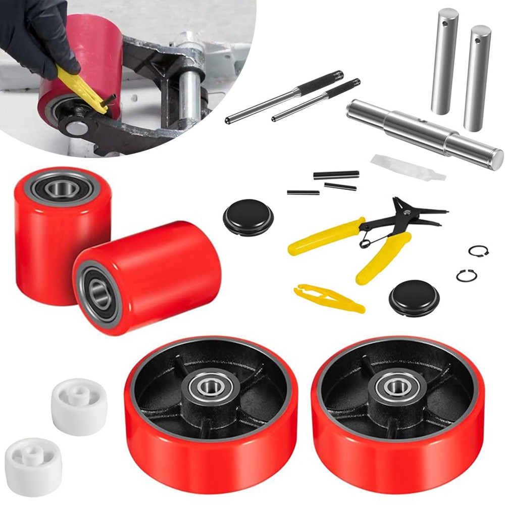 Pallet Jack Truck Steer Load Wheels Set Replacement Kit 20mm Bearings Hardware