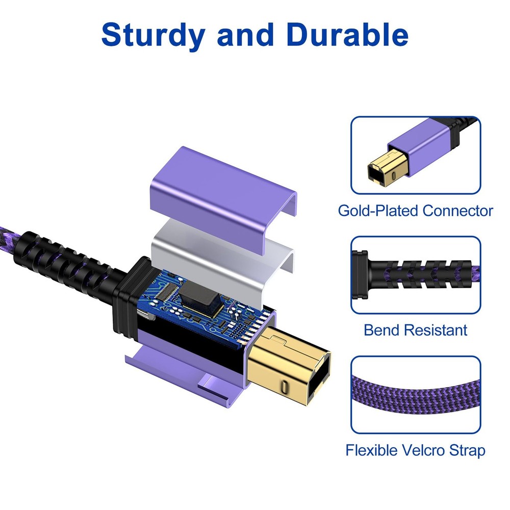 UorMe USB B to C Printer Cable 6FT, Type B C Purple