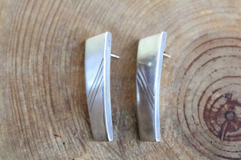 Sterling Silver puffed Rectangle Earrings Navajo