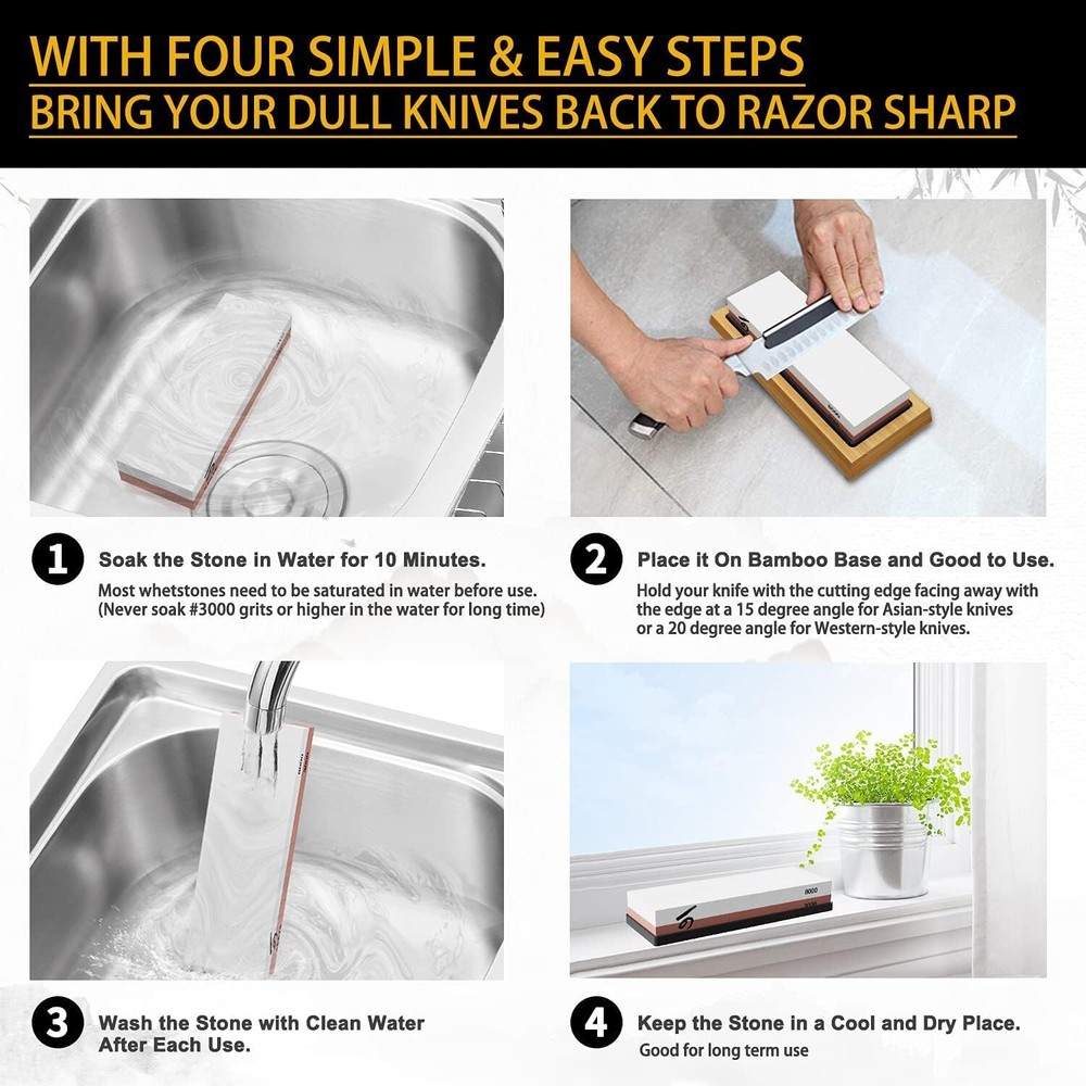 Razor Sharp Knife Sharpening Stone Set – Safe & Easy with Cut-Resistant Gloves
