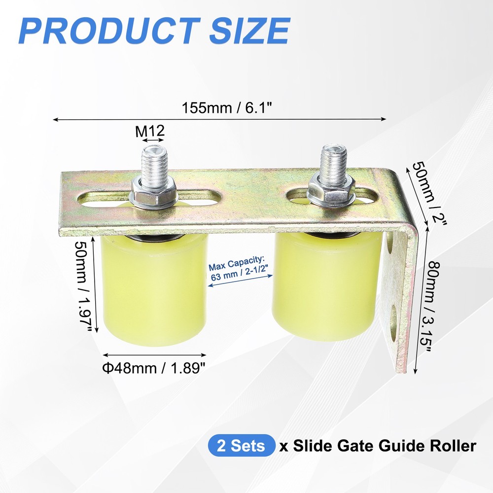 4Pcs Slide Gate Guide Roller 2" Nylon Gate Support Rollers with Bracket, Yellow