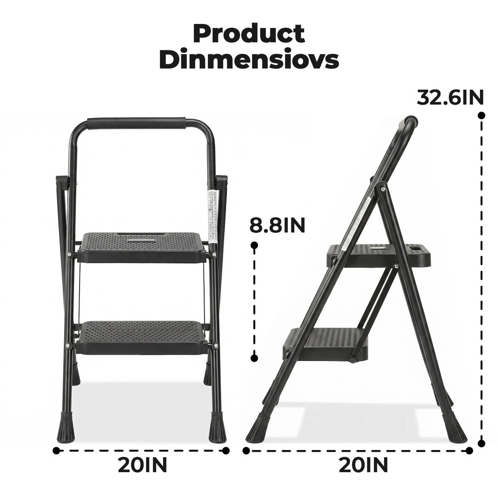 Alvantor 3-Step Ladder, Foldable Step Stool with Safety Lock, Anti-Slip Peda