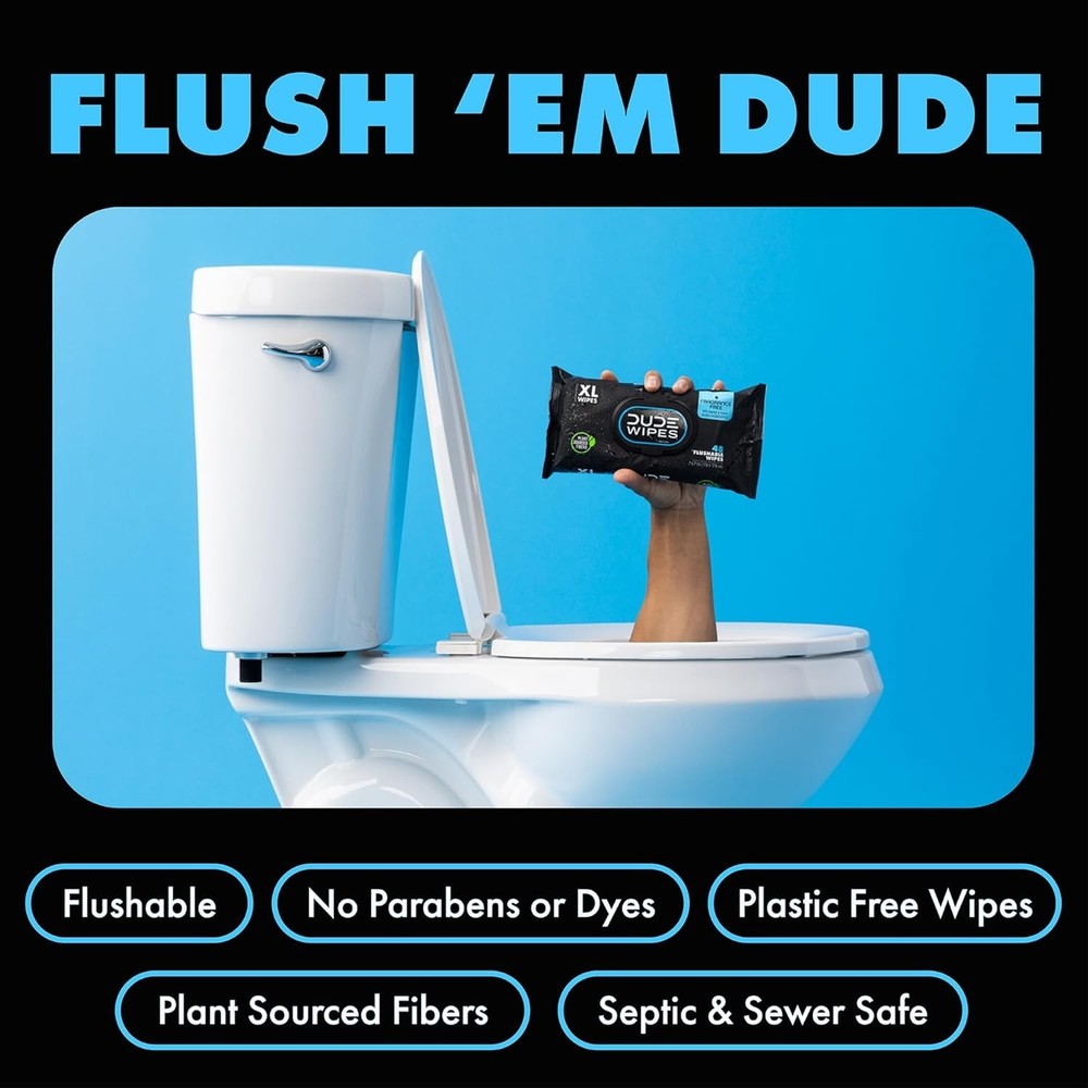 DUDE Wipes - Flushable Wipes Stocking Stuffers - 1 Pack, 48 Count - Unscented -