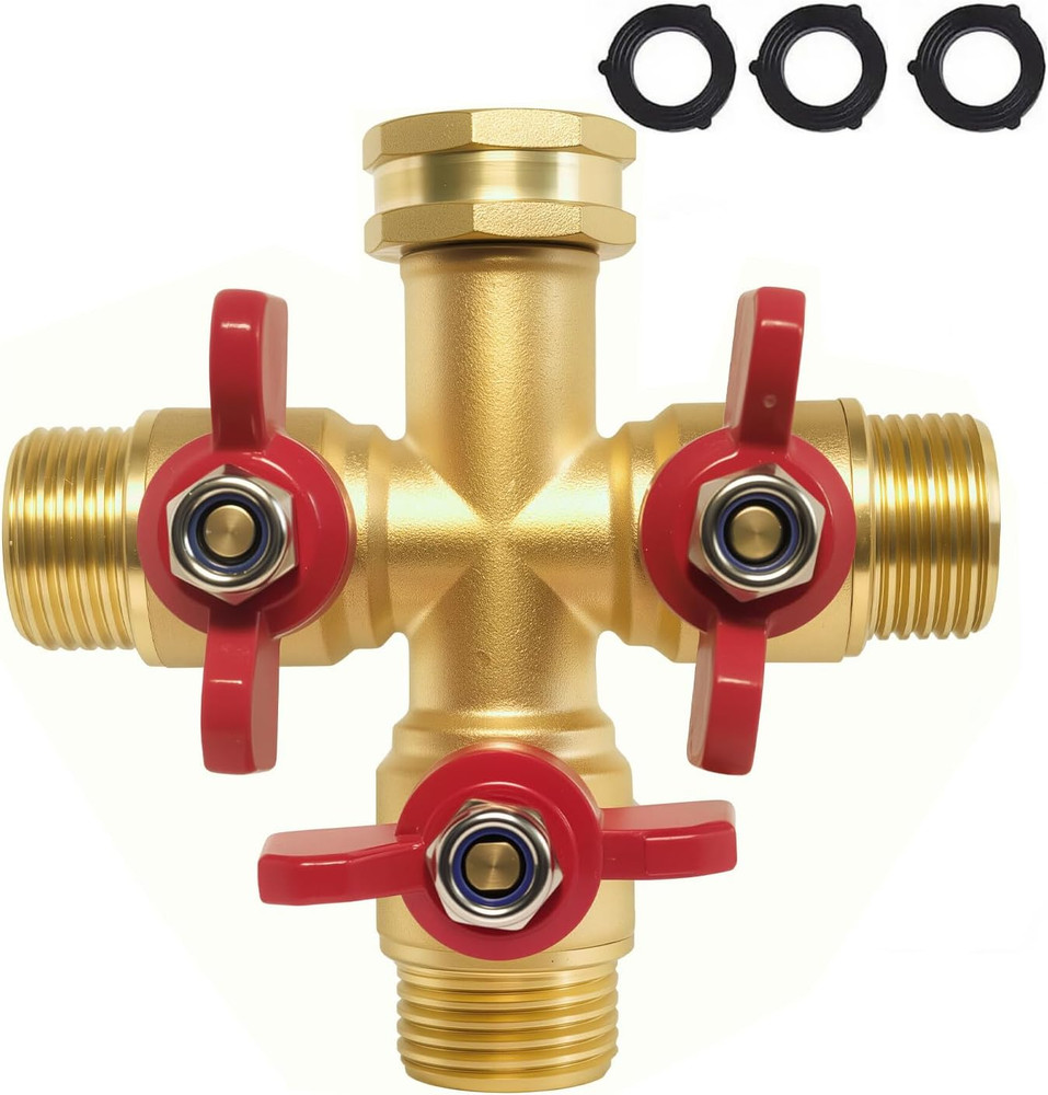 3 Way Hose Splitter Garden Shut off Valve Solid Brass High Volume Connector Duty