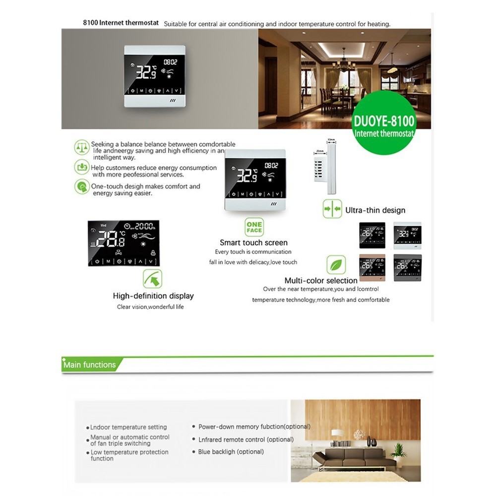 Fan Coil Thermostat for For central Fresh Air System with Adjustable Settings
