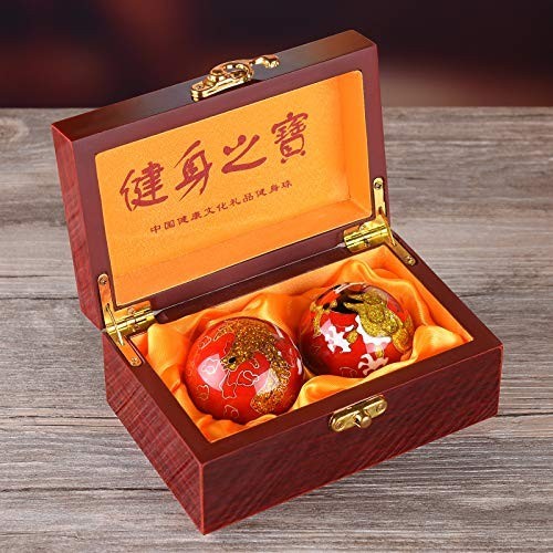 1.97'' Baoding Balls Stress Relief Hand Exercise Chiming Red Dragon & Phoenix Gi