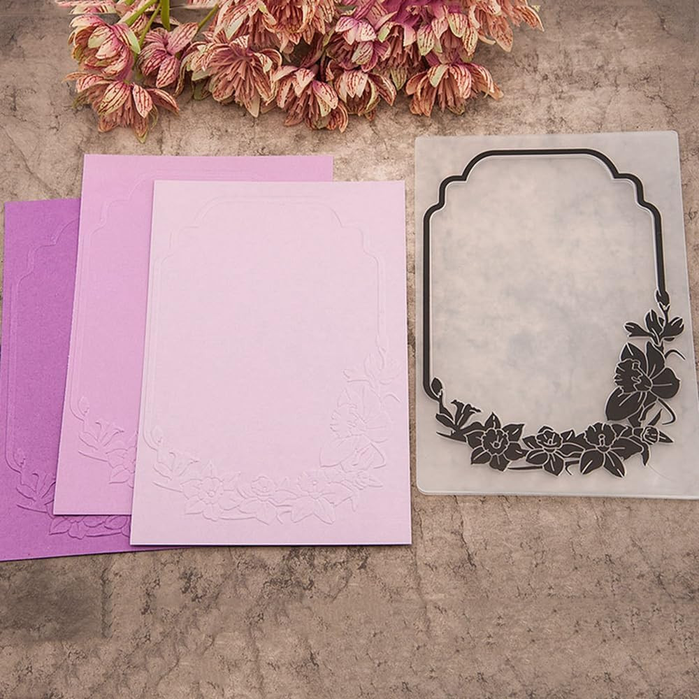 3D Plastic Embossing Folder Template Flower Border Texture A6 Size for Card Maki