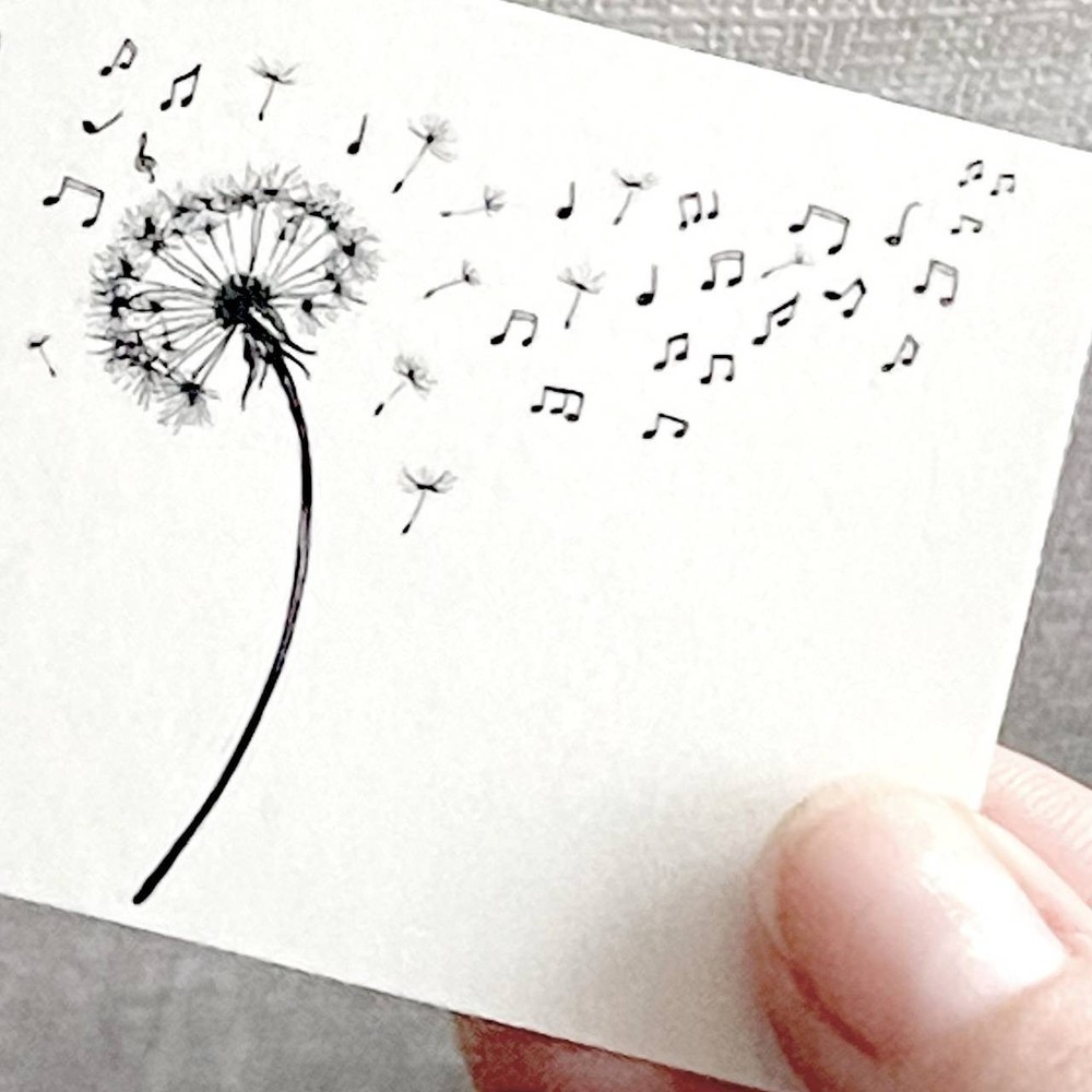 Temporary tattoo sheet Flying Notes Dandelions, Tiny Black Dandelion Tattoos