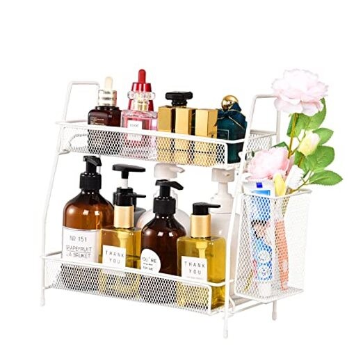 Countertop organizer for bathroom counter, White (Size 7" x 12" x 13")