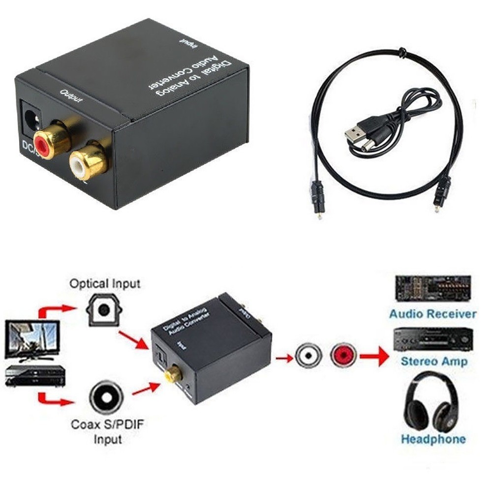 Digital Analog Audio Converter Adapter Amplifier Decoder Optical Fiber Coaxial q