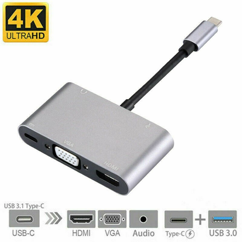 Multi-Function Aluminum USB-C PD Type-C Adapter Converter Hub HDMI/4K VGA/1080P
