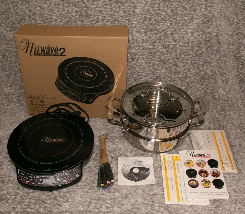 NuWave PIC2 Precision Induction Cooktop 30151 + Stainless Fundue Set + DVD
