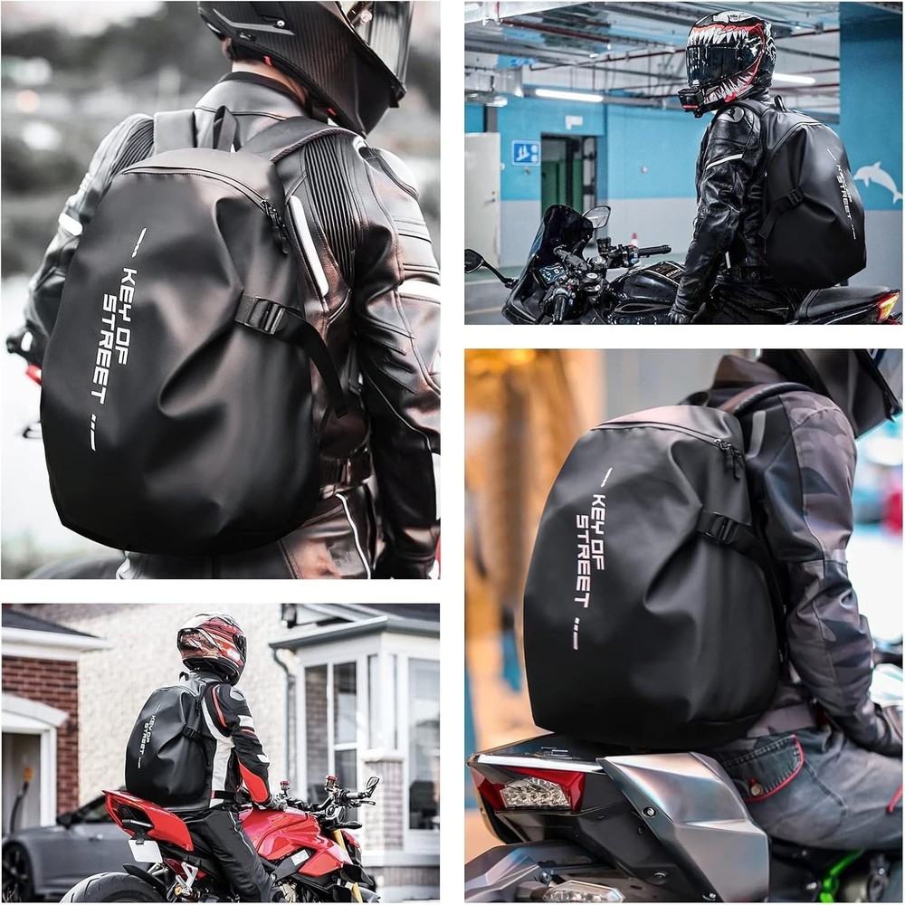 Motorcycle Backpack Black Small Waterproof Helmet Compartment Reflective For Men