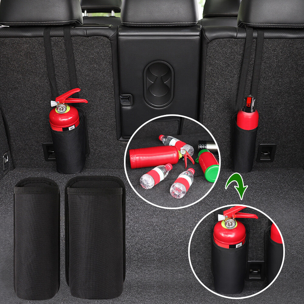 Car Fire Extinguisher Bag Seat Back Mount Adhesive Pad Fixing Buckle Strap