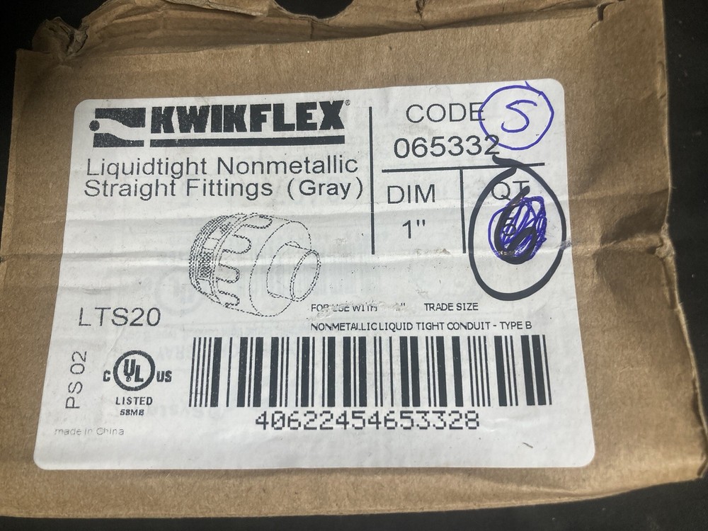 Kwikflex liquid tight non matallic straight fitting 1” LTS20 5 Pack