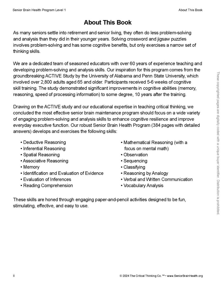 Senior Brain Health Research-Based Problem-Solving Puzzle/Activity Workbook