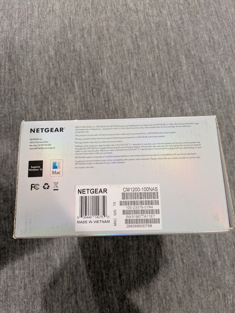 NETGEAR Nighthawk CM1200-100NAS DOCSIS 3.1 Cable Modem