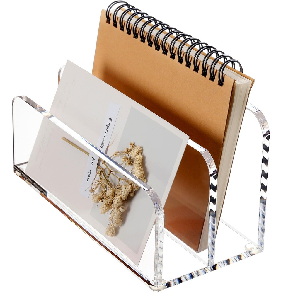 Acrylic Mail Sorter Desktop Organizer Holder, 2 Compartments Clear Small File...