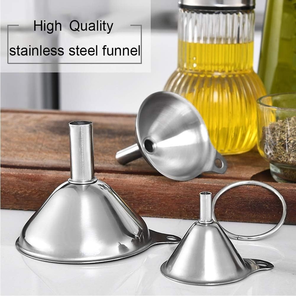 Large, Medium & Small Stainless Steel Funnels - Durable Kitchen Essential Set