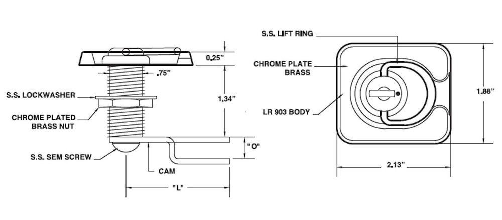 LL 902 Dual Function Marine Lock Latch With 2" Long Straight Cam