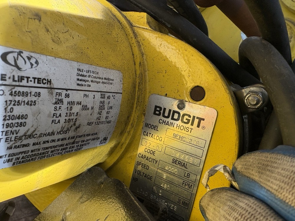 Budgit Hoist Model BEHCO208 2Ton 4000 LB Electric Chain Hoist (Read Description)