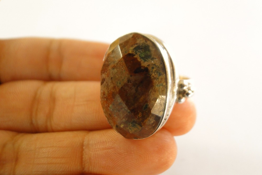 Faceted Jasper Solitaire 925 Sterling Silver Ring Size 7