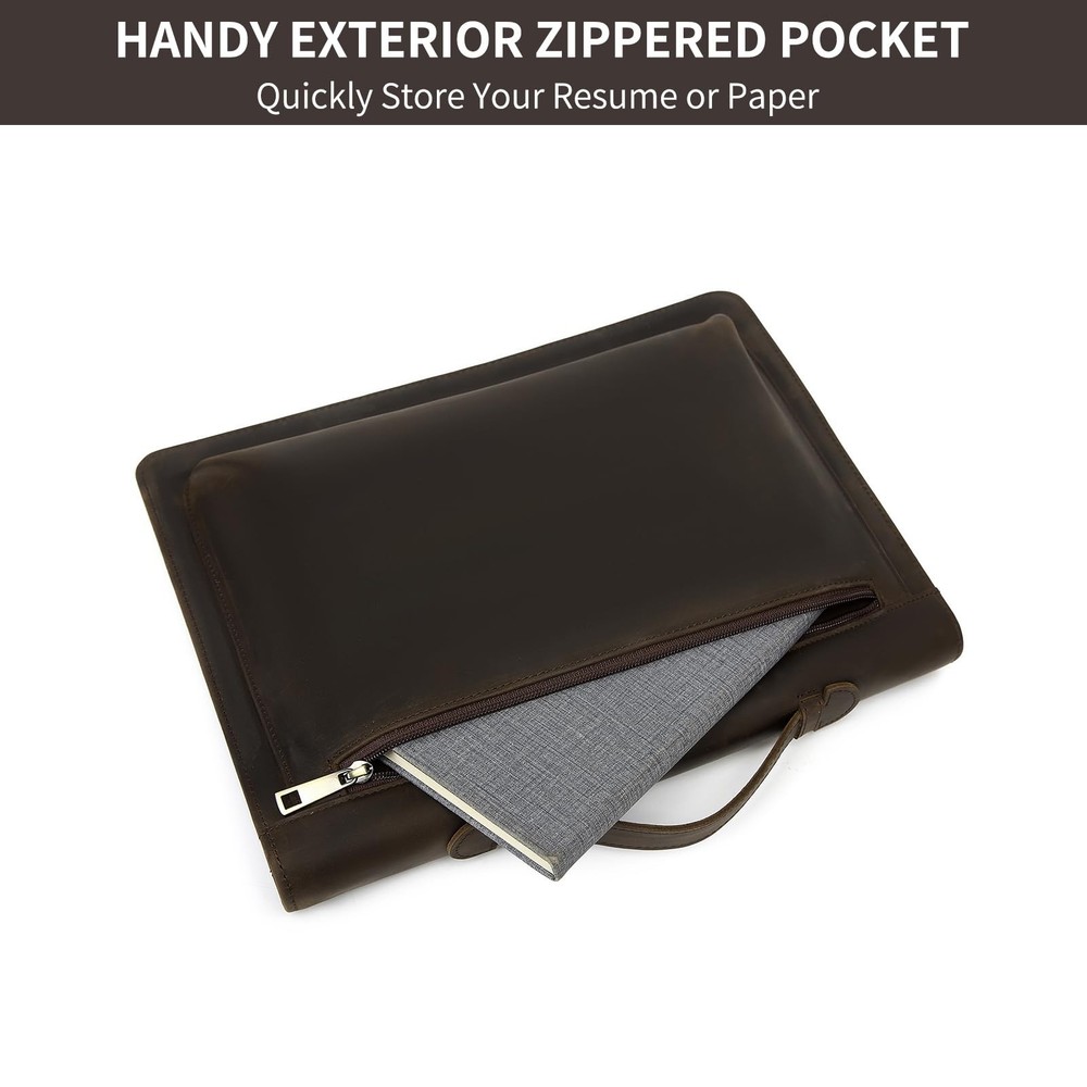 Genuine Leather Portfolio with Hidden Handle, Clipboard Folder, Front Pocket,...