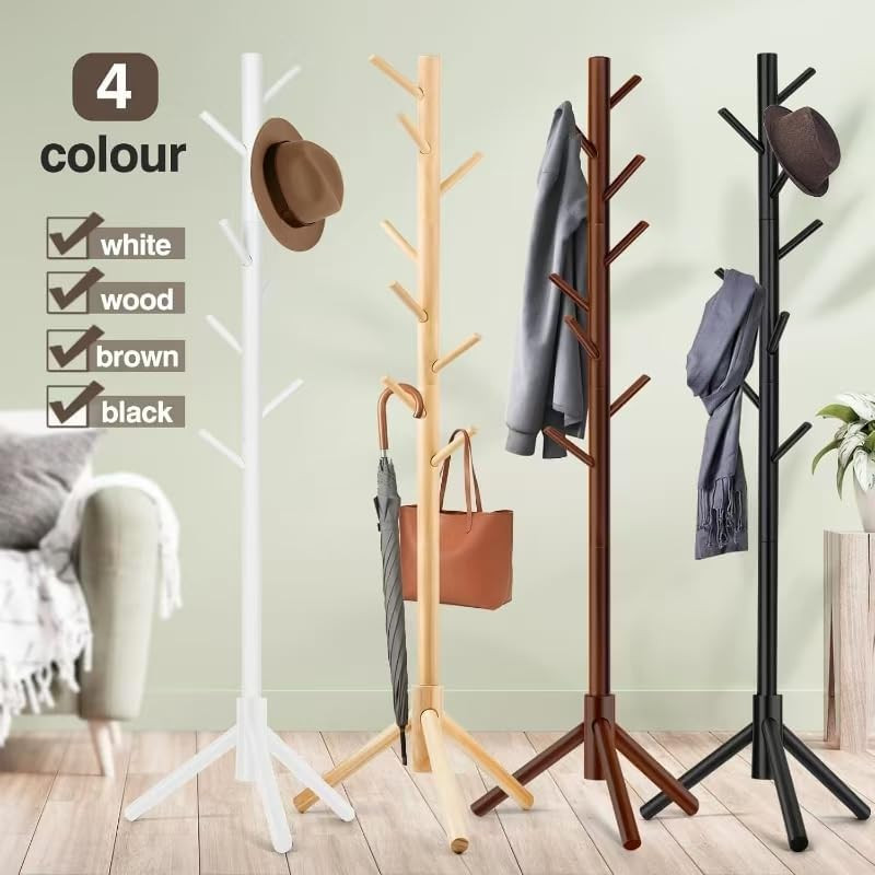 Coat Rack, Freestanding Coat Rack with 8 Hooks and 3 Adjustable Size Tree Coat R
