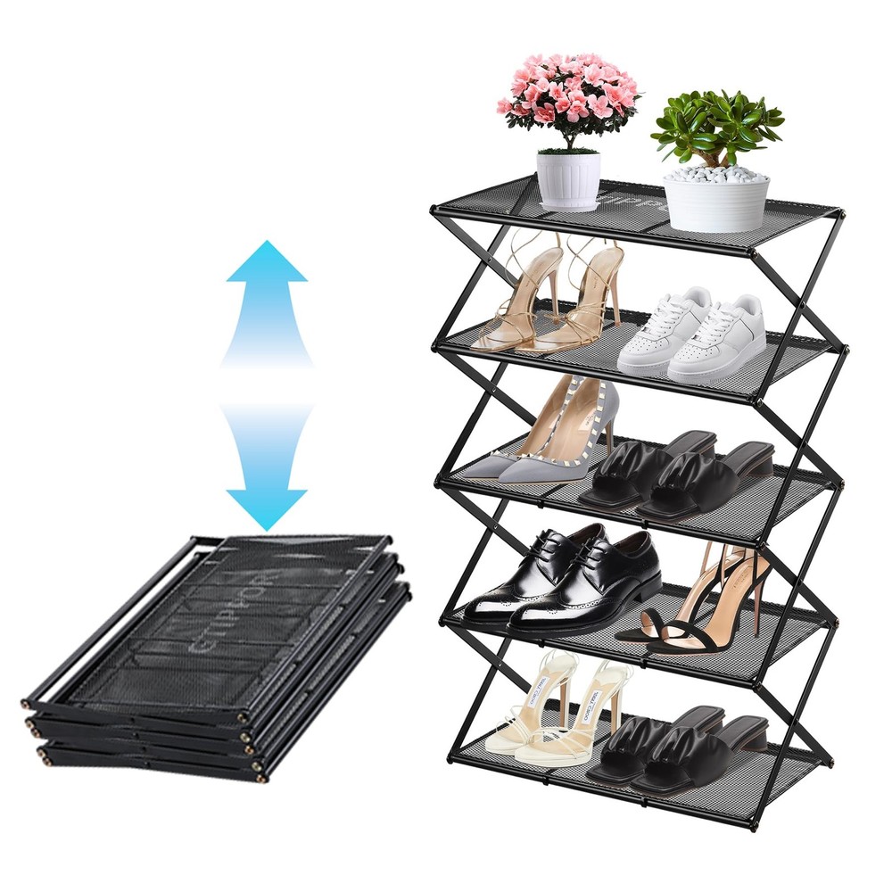 Shoe Rack for Entryway 5 Tier Foldable Shoe Rack Without Assembly Collapsible...
