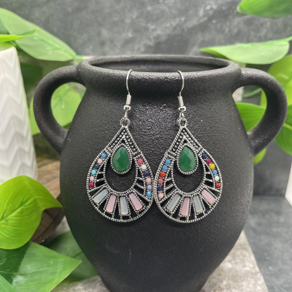 2.25” Silver-tone Boho Retro Earring Set Drop Dangle New Free Ship B6506
