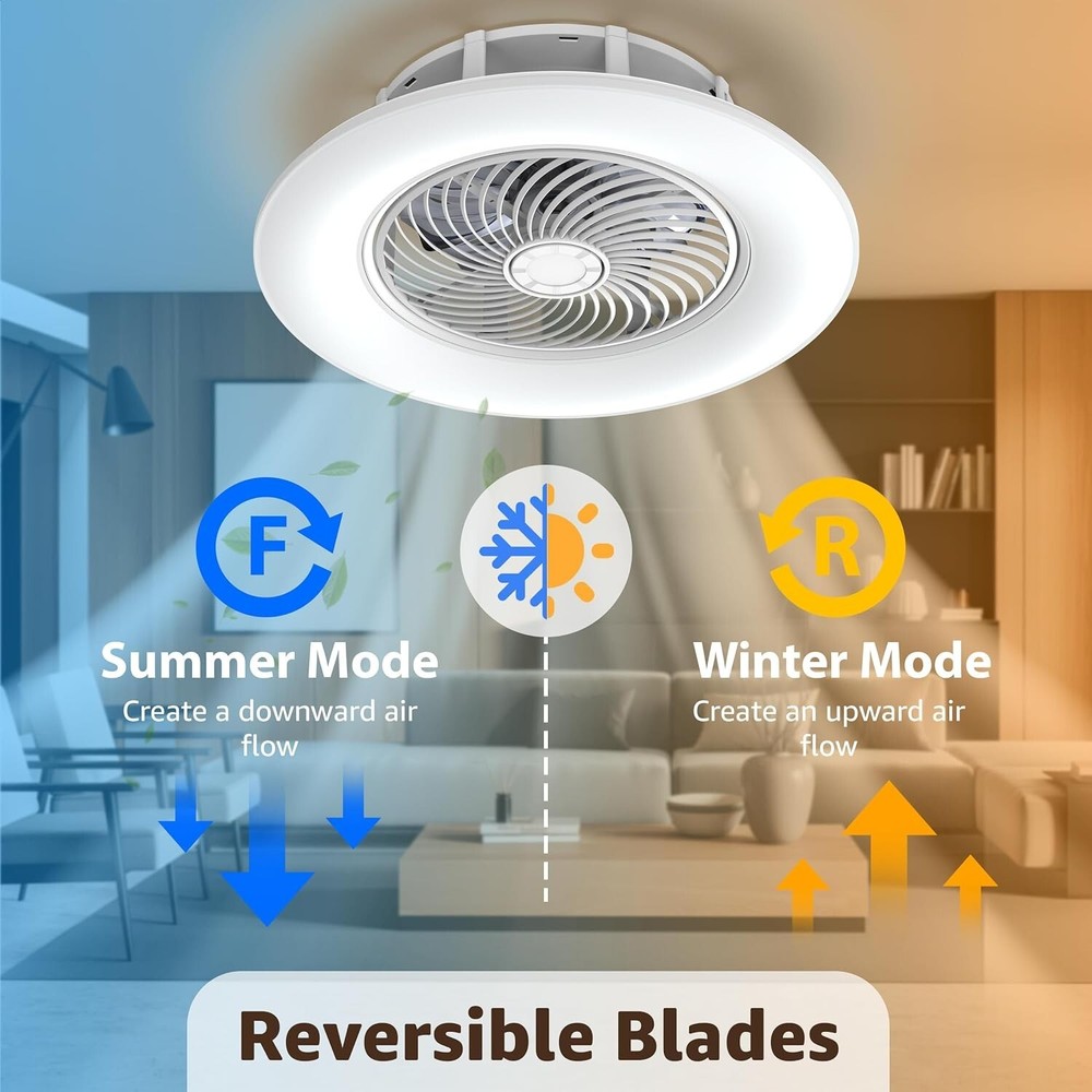 PrimeMall Bladeless Ceiling Fan with Light and Remote Control 22" Low Profile Ce