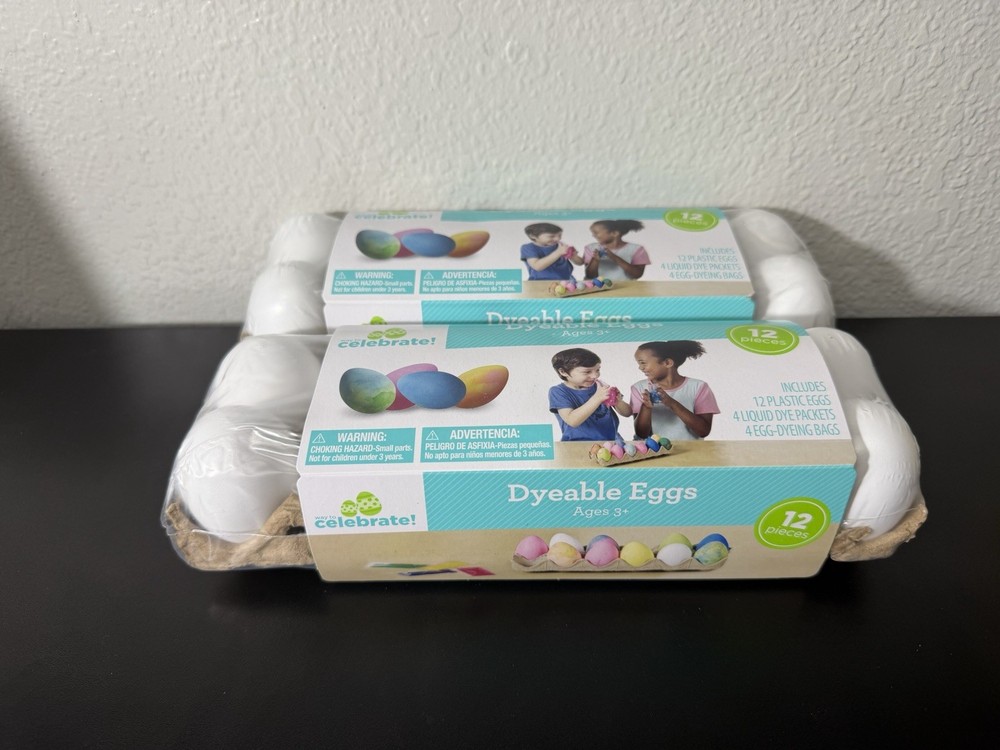 2 Dozen Easter Dyeable Plastic Eggs & Liquid Dye Packets New Sealed Package!!