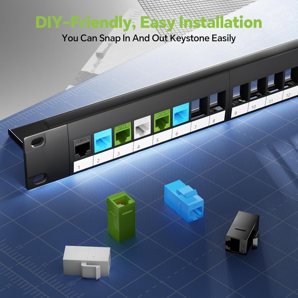 24 Port Blank Keystone Patch Panel, 1U 19 inch Cat6 Patch Panel with Detachab...