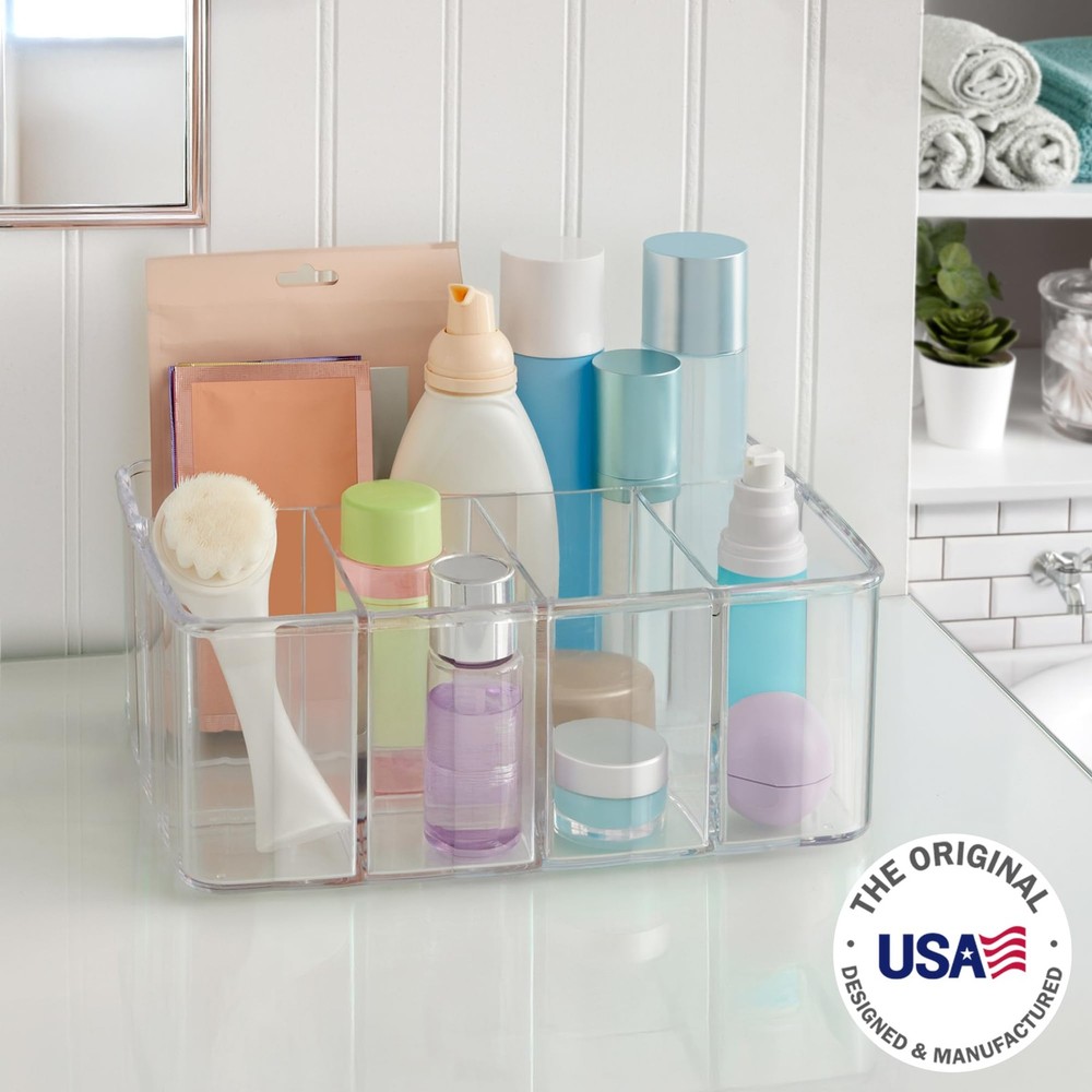 5-Compartment Clear Plastic Organizer | Rectangular Divided Makeup and Vanity...