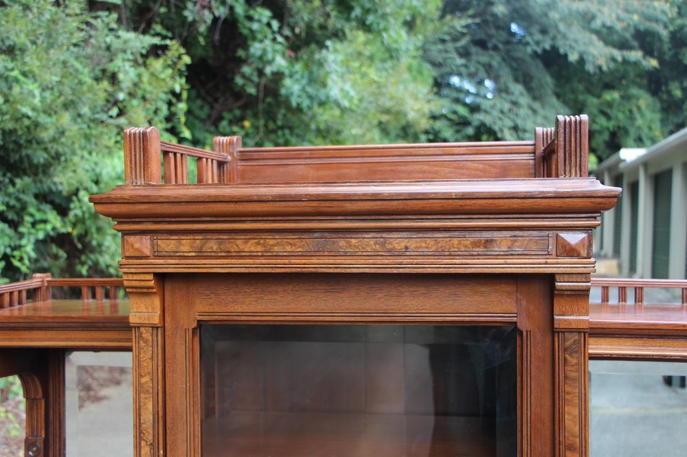 Unusual Walnut Victorian Triple Door Bookcase Display Cabinet Server ~ Ca.1880