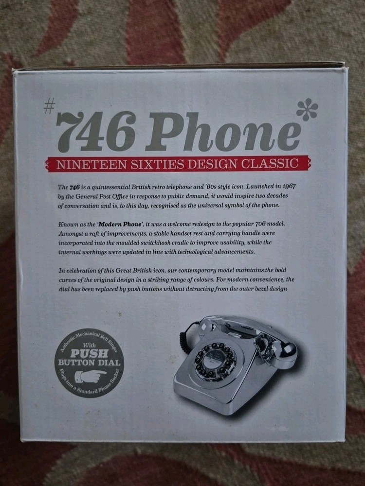 Brushed Chrome 60s Rotary Design Push Button Phone 746