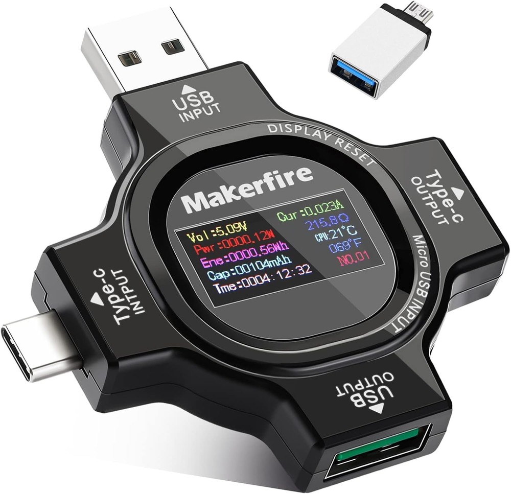 USB Tester Voltage Power Meter - Type C Digital Black