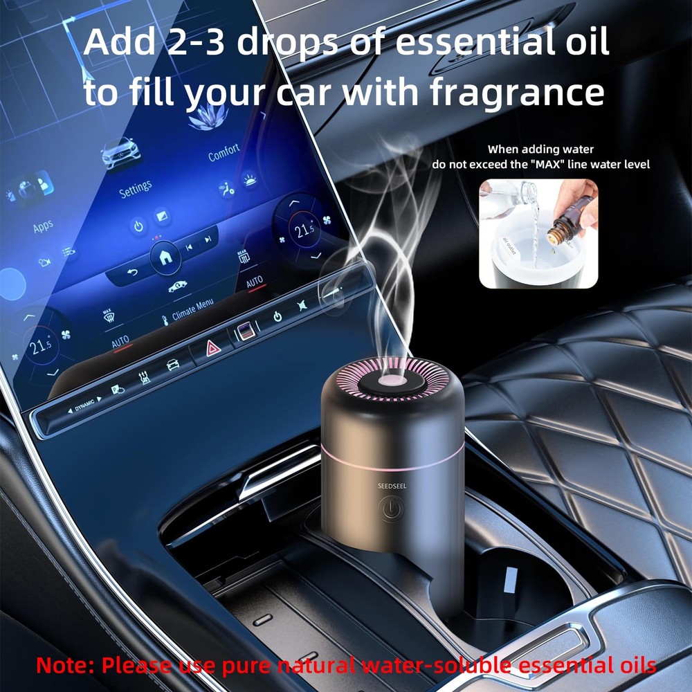 SEEDSEEL Car Aromatherapy Diffusers for Essential Oils，Mini USB Air Black-a