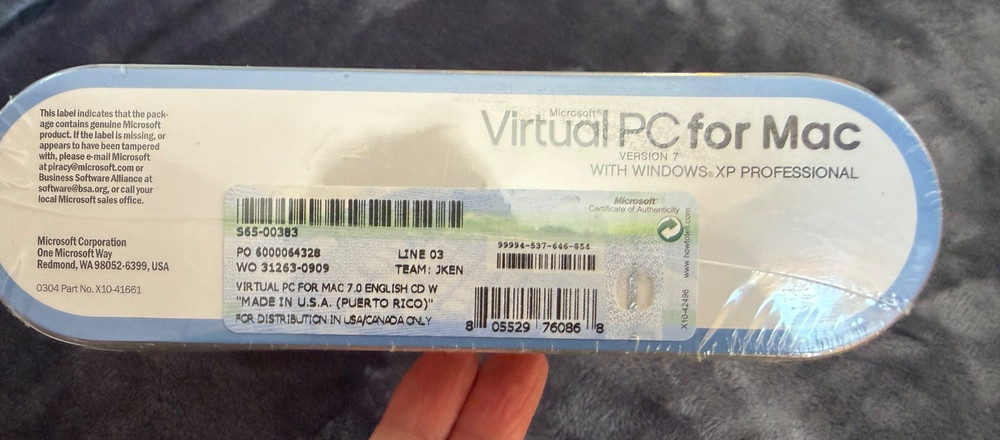 NEW Microsoft Virtual PC version 7 for Mac w/Windows XP Professional 2004