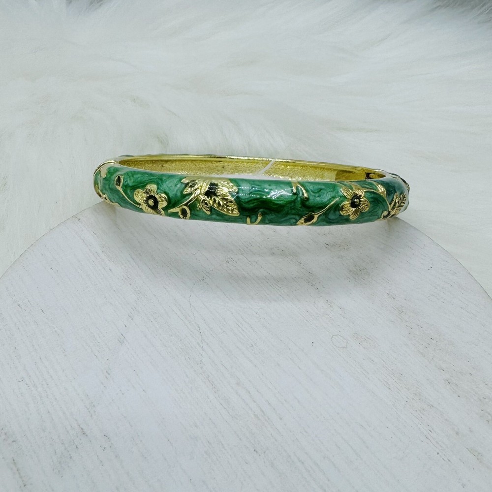 Green Flower Enamel Cloisonne Bracelet Bangle