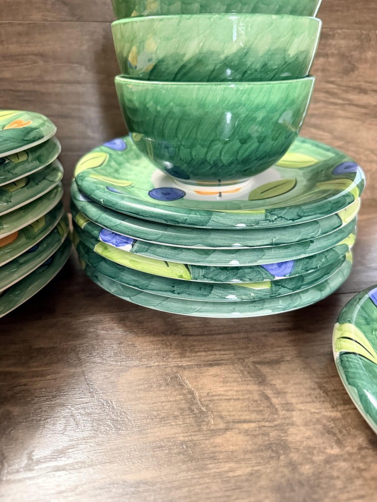 Bob Mackie Ceramic Dinnerware Set Fruit Pear Blueberry Plates Bowls Multicolor