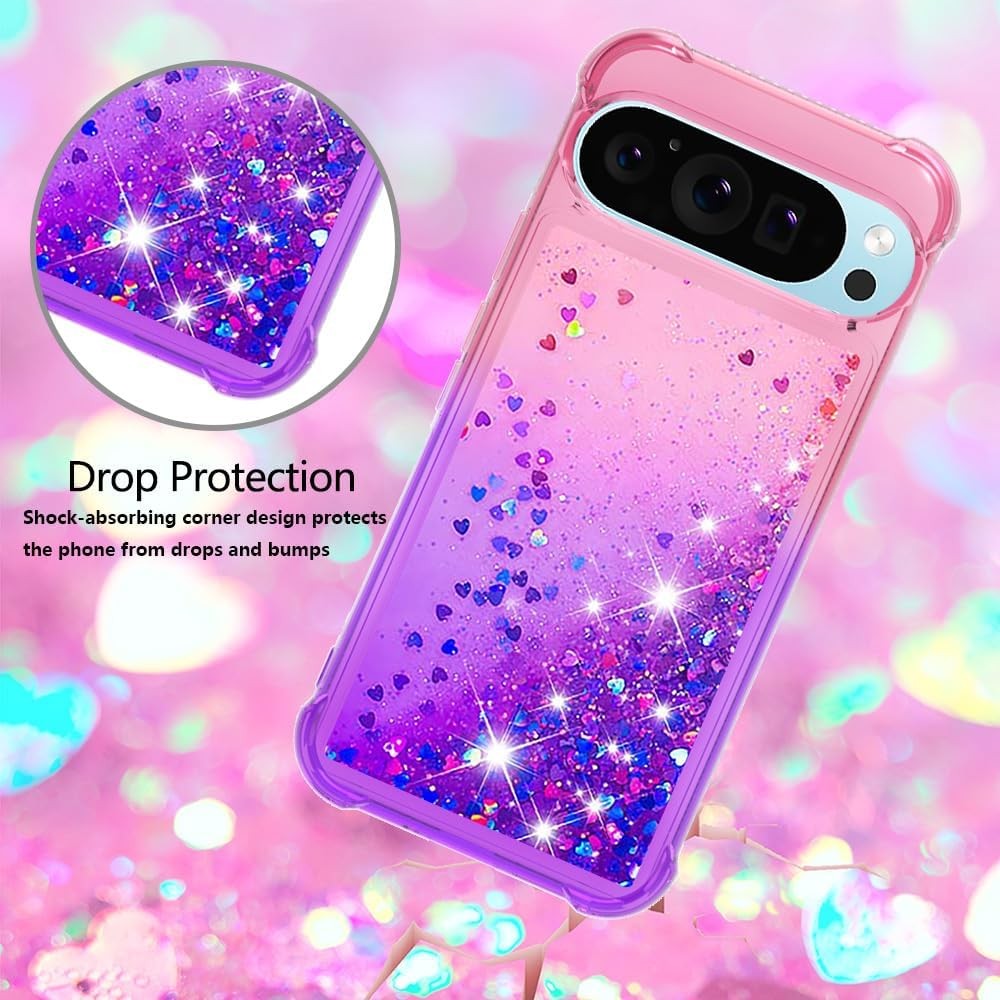 Google Pixel 10 Pro XL Case with Screen Protector, Glitter Bling Liquid Floating