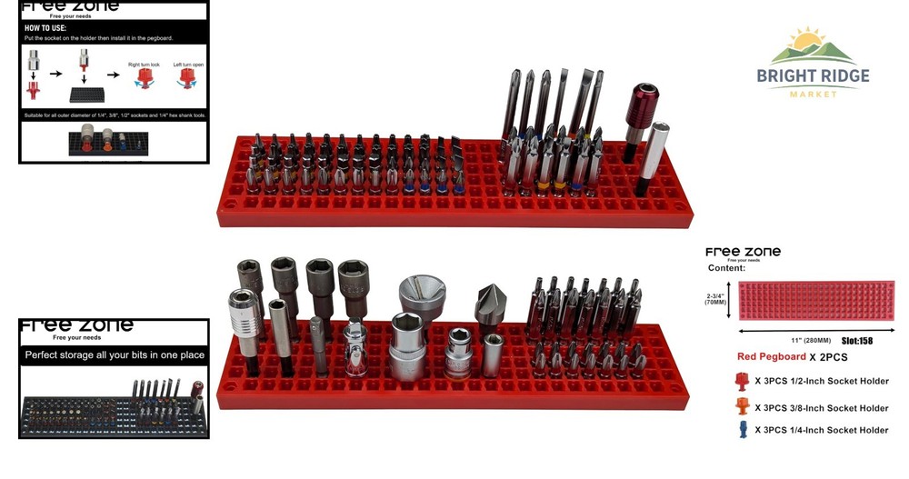Red Bit Organizer Set for 158 Hex Bits and Drive Bit Adapters Storage